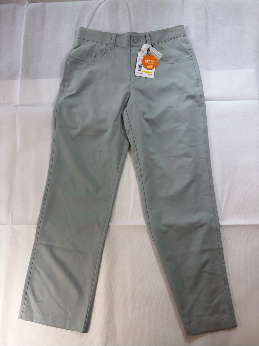 NWT Puma Boys Golf Pants Medium 11-12 Sage Green Stretch Waistband UPF 50+